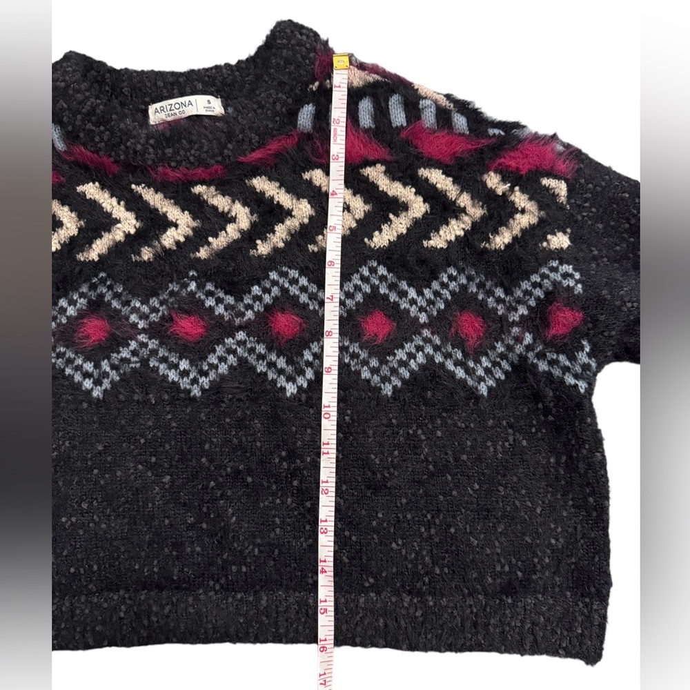 Arizona Jean Fuzzy Cropped Sweater Knit Black & Grey Long Sleeve Sz Small Junior - Picture 4 of 9